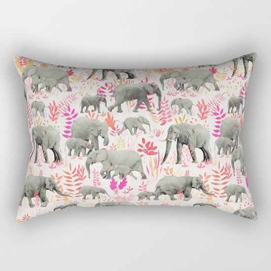 Sweet Elephants in Pink, Orange and Cream Rectangular Pillow