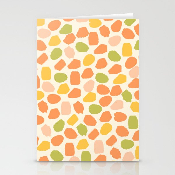 Ink Dot Mosaic Pattern Light Green Orange Mustard Blush Cream Stationery Cards