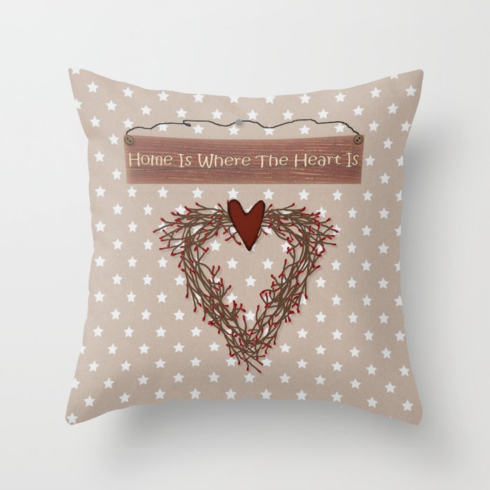 Home Is Where The Heart Is Throw Pillow by Artsy Mouse Society6