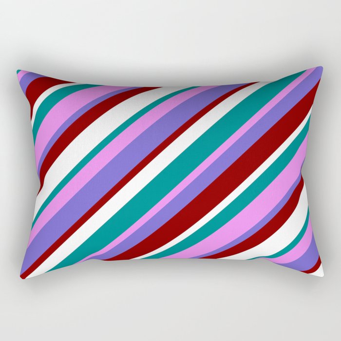 Vibrant Teal, Violet, Slate Blue, Maroon & White Colored Pattern of Stripes Rectangular Pillow