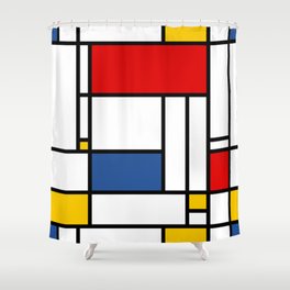 Mondrian color pattern Geometric Red Yellow Blue Shower Curtain