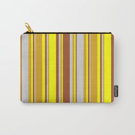 [ Thumbnail: Goldenrod, Light Gray, Sienna, and Yellow Colored Stripes Pattern Carry-All Pouch ]