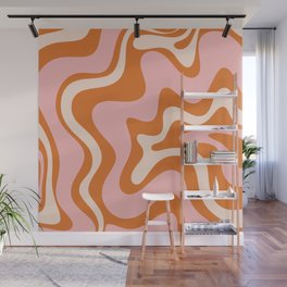 Liquid Swirl Retro Abstract Pattern in Orange Pink Cream Wall Mural