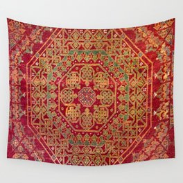 Bohemian Medallion VII // 15th Century Old Distressed Red Green Coloful Ornate Accent Rug Pattern Wall Tapestry