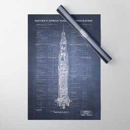 Apollo 11 Saturn V Blueprint in High Resolution (dark blue) Wrapping Paper