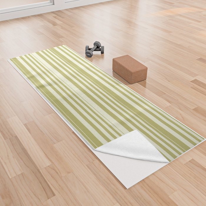 Beige & Dark Khaki Colored Lined/Striped Pattern Yoga Towel