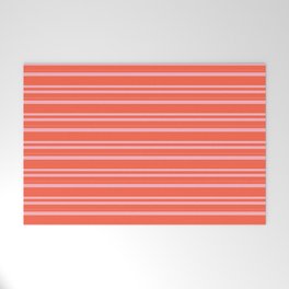 [ Thumbnail: Red & Light Pink Colored Lined Pattern Welcome Mat ]
