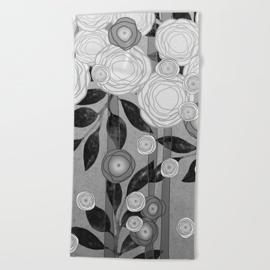 Black and White Flowers Design Beach Towel