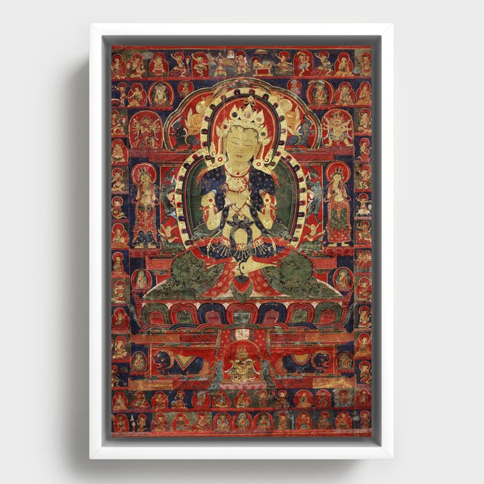 Buddhist Thankga Vajradhara Buddha 1400s Framed Canvas