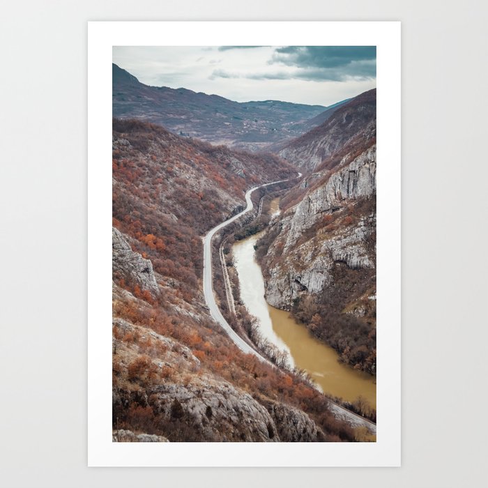 Beautiful picture of the canyon in Serbia. Dramatic sky and mountains Art Print
