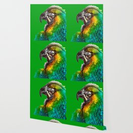 Watercolour parrot with green background Wallpaper
