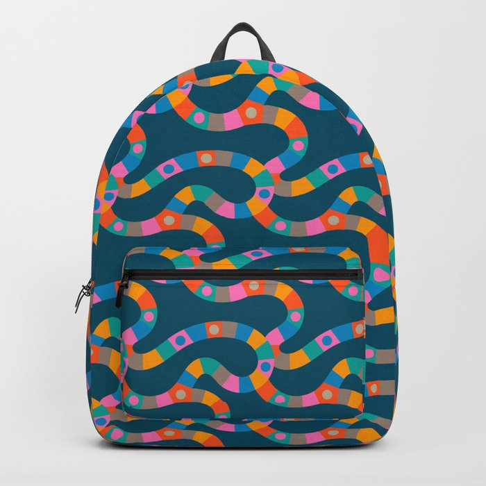 VINTAGE GAME BOARD in Candy Colours Dark Colourful Wavy Abstract Backpack