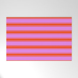 [ Thumbnail: Violet and Red Colored Lined/Striped Pattern Welcome Mat ]