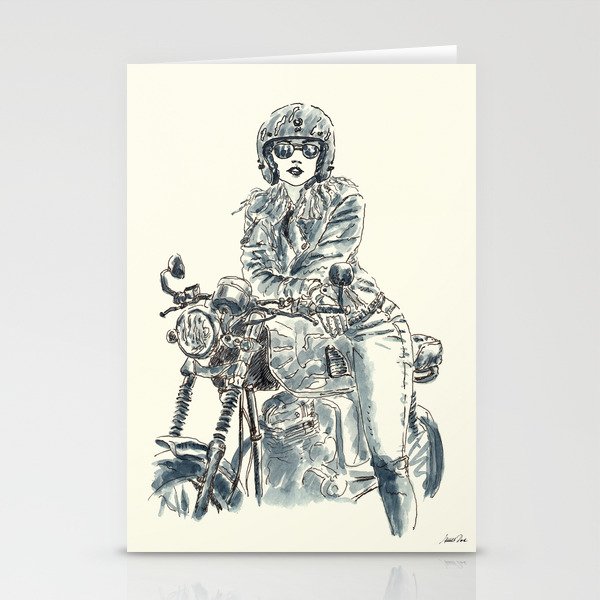 LadyRider 200625 Stationery Cards | Drawing, Art, Sketchart, Illustration, Sketch, Design, Sketches, Women, Cafe-racer, Motorcycle