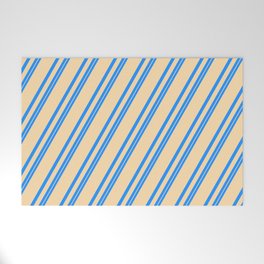 [ Thumbnail: Blue and Tan Colored Stripes Pattern Welcome Mat ]