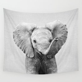 Baby Elephant - Black & White Wall Tapestry