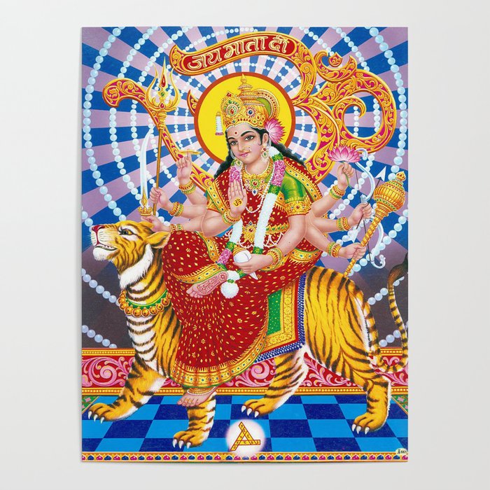 Durga Hindu Goddess Riding Tiger Poster