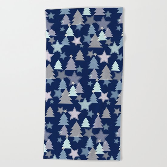 Christmas Landscape blue Beach Towel