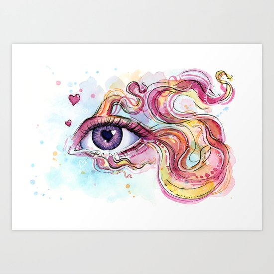 Eye Betta Fish Surreal Animal Hearts Watercolor Art Print