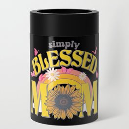 Simply blessed mom sunflower retro rainbow design Can Cooler