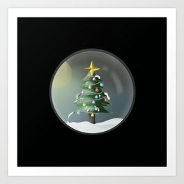 A Happy Snowy Christmas Tree Art Print