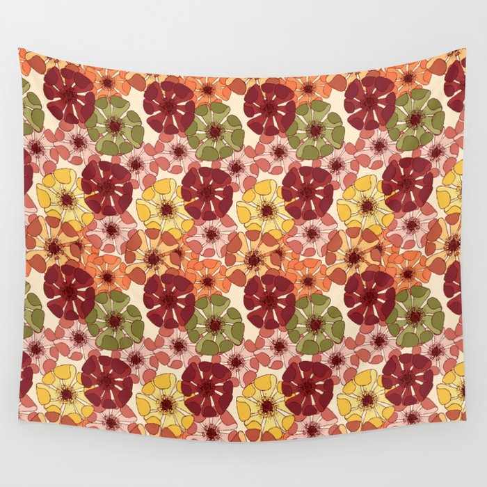 autumnal yellow orange red floral poppy arrangements Wall Tapestry