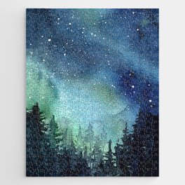 Galaxy Watercolor Aurora Borealis Painting Jigsaw Puzzle | Constellation, Galaxy, Painting, Watercolor, Aurora, Celestial, Cosmic, Northernlights, Galaxypainting, Illustration 