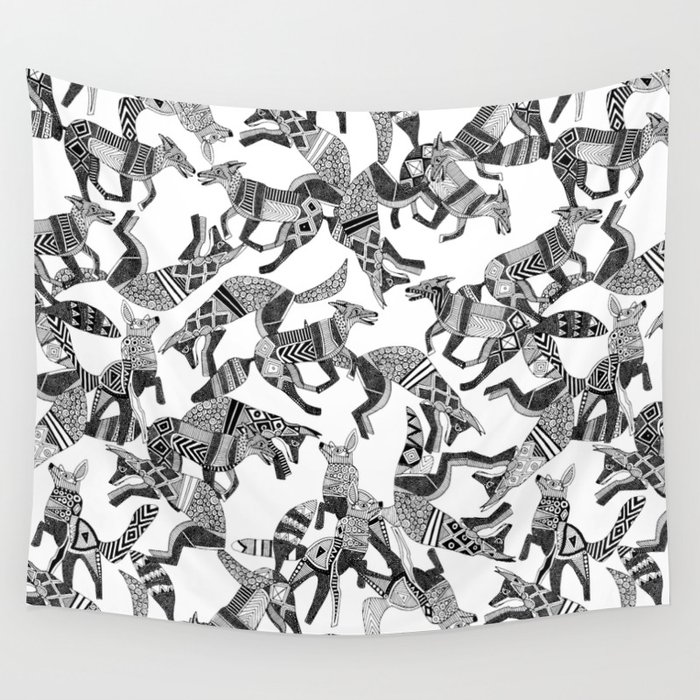 woodland fox party black white Wall Tapestry
