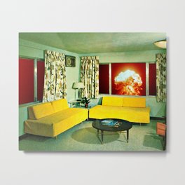 All is well (2020) Metal Print | Interior Design, Apocalypse, Red, Decor, Lockdown, 50S, 60S, Collage, Retrofuturism, House 