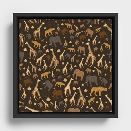 Safari Giraffe, elephants and cheetah pattern  Framed Canvas