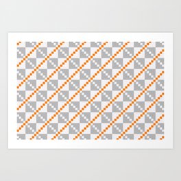 Woven geometric pattern in gray and orange Art Print