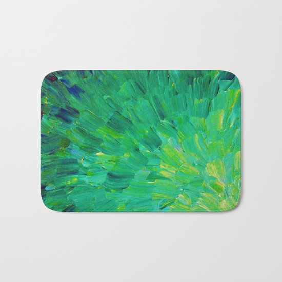 SEA SCALES in GREEN - Bright Green Ocean Waves Beach Mermaid Fins Scales Abstract Acrylic Painting Bath Mat