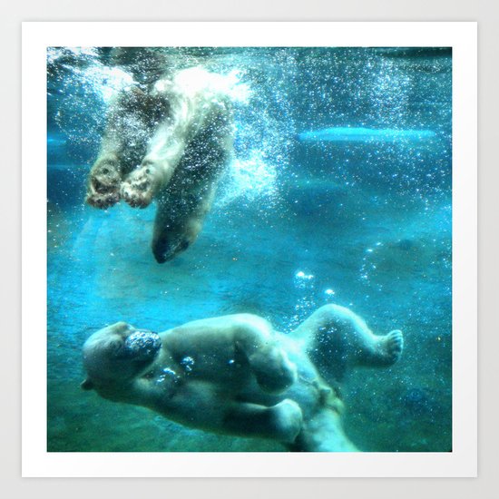 Polar Bears Swimmin Art Print
