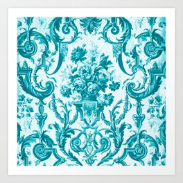 Elegant antique turquoise floral toile Art Print