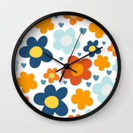 Cute Messy Flowers and Hearts In Childlike Style Wall Clock