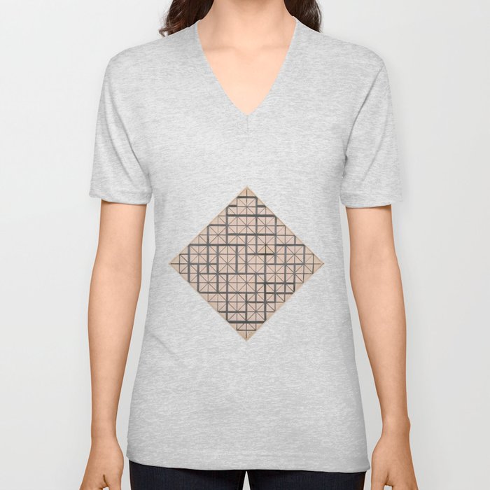 Piet Mondrian (1872-1944) - COMPOSITION WITH GRID 4: Lozenge Composition in Black and Gray - 1919 - De Stijl (Neoplasticism), Abstract, Geometric Abstraction - Oil - Digitally Enhanced - V Neck T Shirt