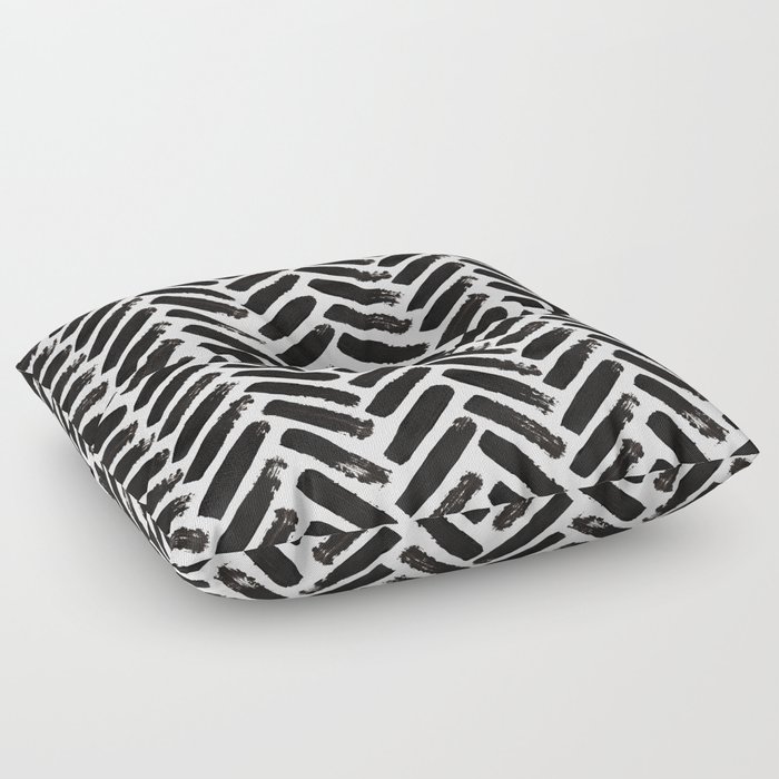 Painted Herringbone Stripe \\ Black & White Floor Pillow