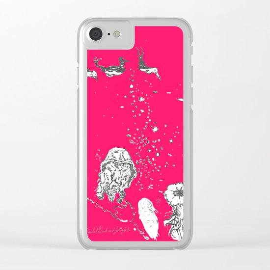 Two Tailed Duck and Jellyfish Bright Red Pink Clear iPhone Case