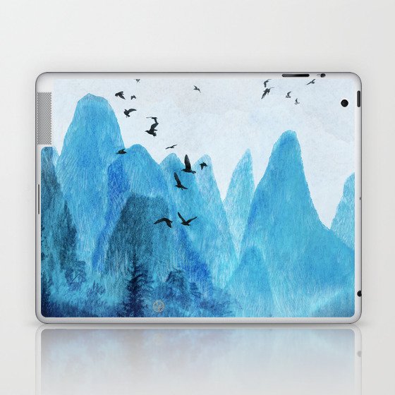Turquoise Blue Mountainscape w Pine Forests Laptop & iPad Skin