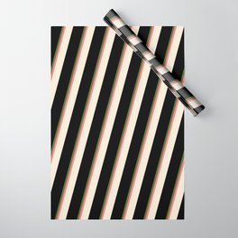 [ Thumbnail: Dark Olive Green, Light Coral, Beige, and Black Colored Striped/Lined Pattern Wrapping Paper ]