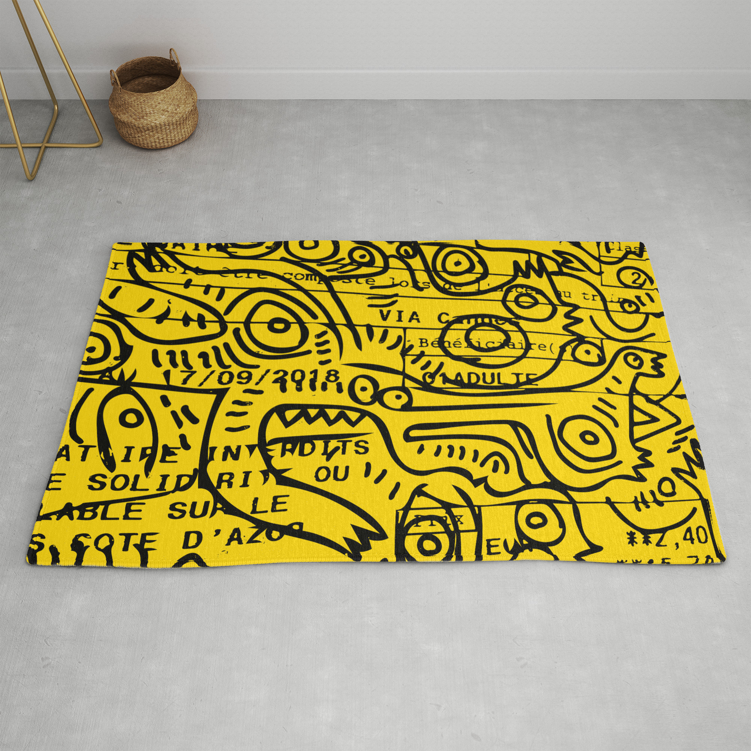 Yellow Street Art Graffiti Train Ticket Rug By Emmanuelsignorino Society6