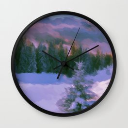 Winter Forest Firs Purple Light Reflected On Snow Wall Clock | Firtrees, Purpleshadessky, Graphicdesign, Recovery, Winter, Quiet, Winterscenery, Isolatedfirtree, Snowbanks, Coldlandscape 
