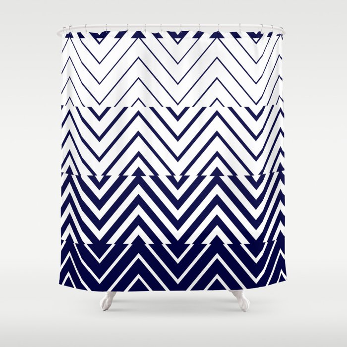 Chevron Ombre Stencil Navy White Shower Curtain By Cheryldaniels