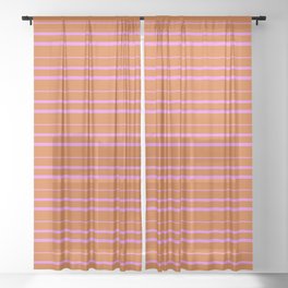 [ Thumbnail: Chocolate and Violet Colored Striped Pattern Sheer Curtain ]