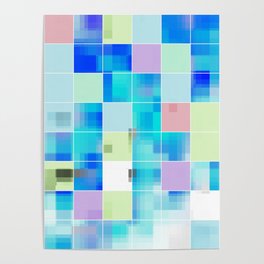 geometric pixel square pattern abstract background in blue pink green Poster