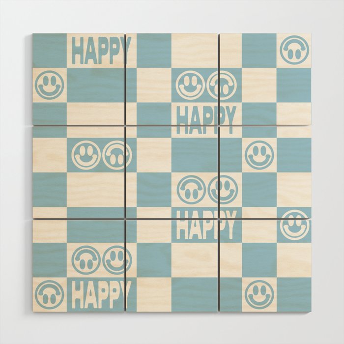 HAPPY Checkerboard (Morning Sky Light Blue Color) Wood Wall Art