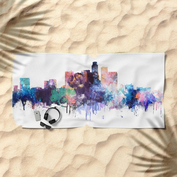 Los Angeles Watercolor Skyline Beach Towel By Dimdom Society6
