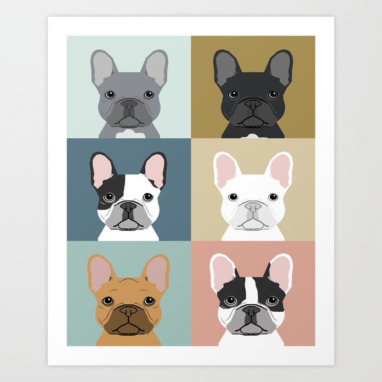 French Bulldog portraits pattern dog person gift love animal pet puppy frenchie bulldog valentines Art Print