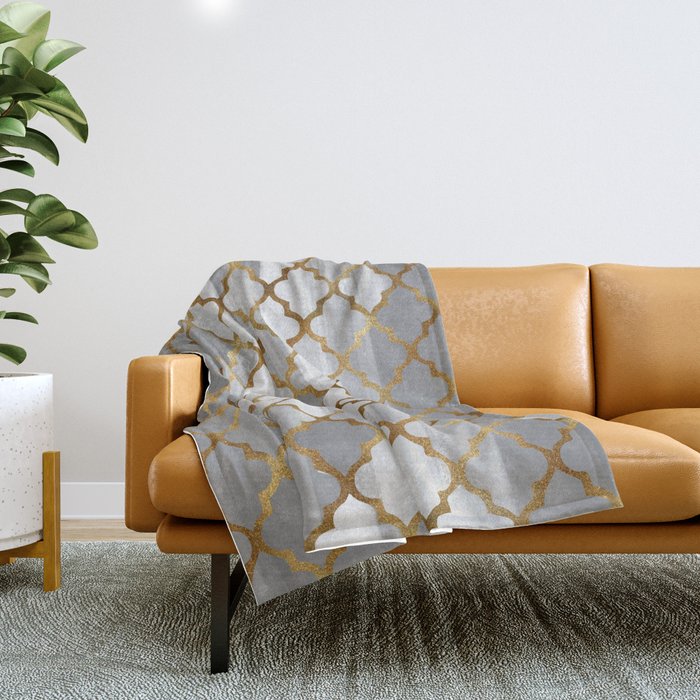Grey and gold throw blanket top