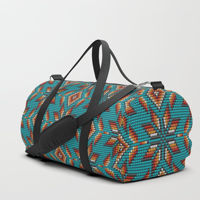 Modern colorful beaded boho aztec kilim pattern on teal Duffle Bag